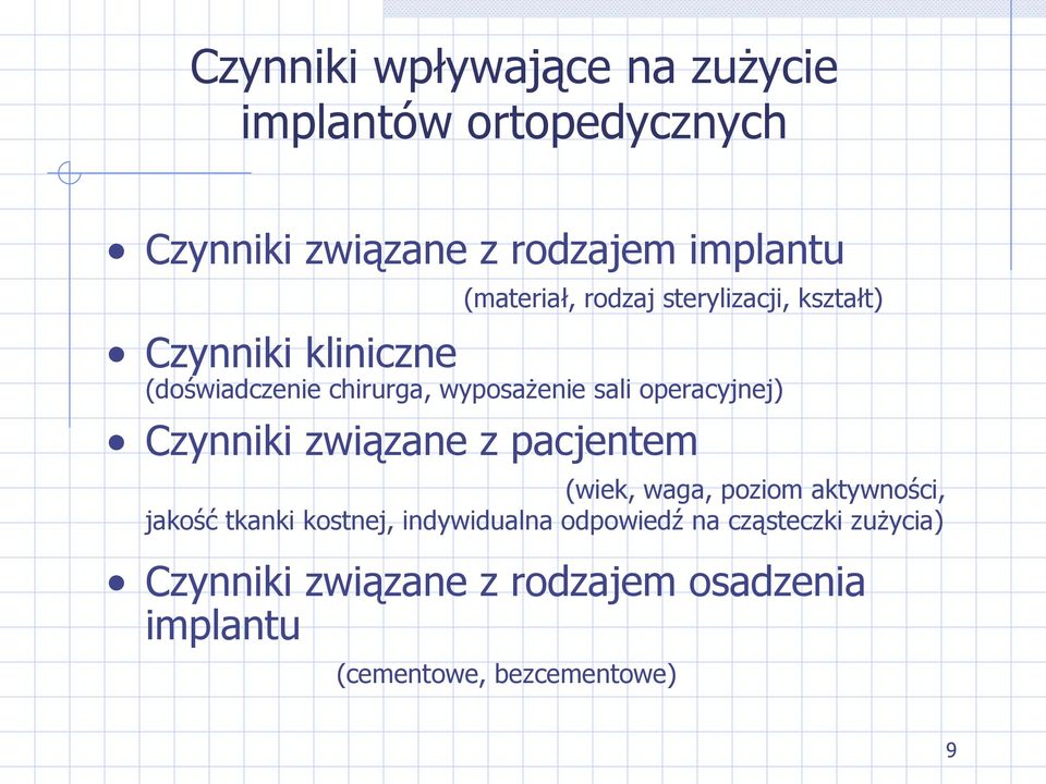 operacyjnej) Czynniki związane z pacjentem (wiek, waga, poziom aktywności, jakość tkanki kostnej,