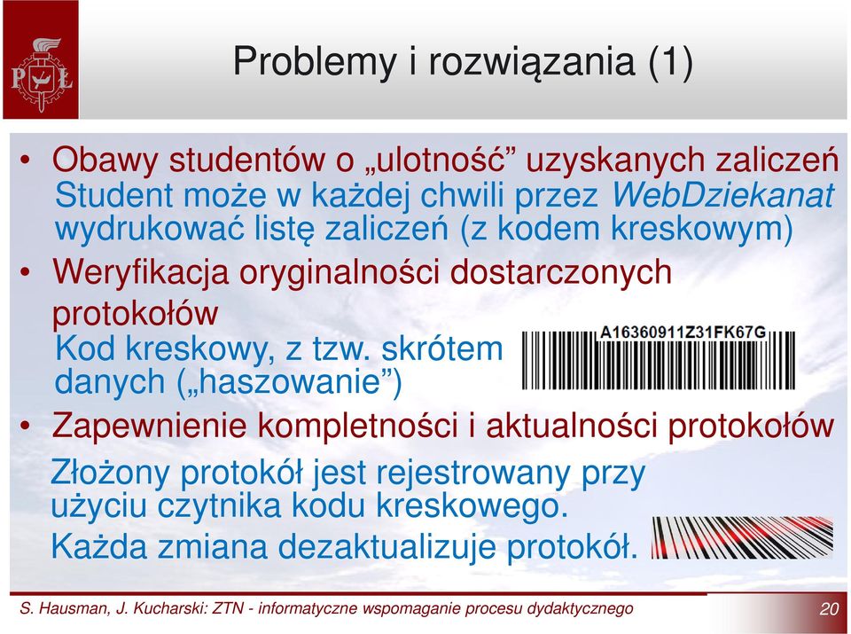 protokołów Kod kreskowy, z tzw.