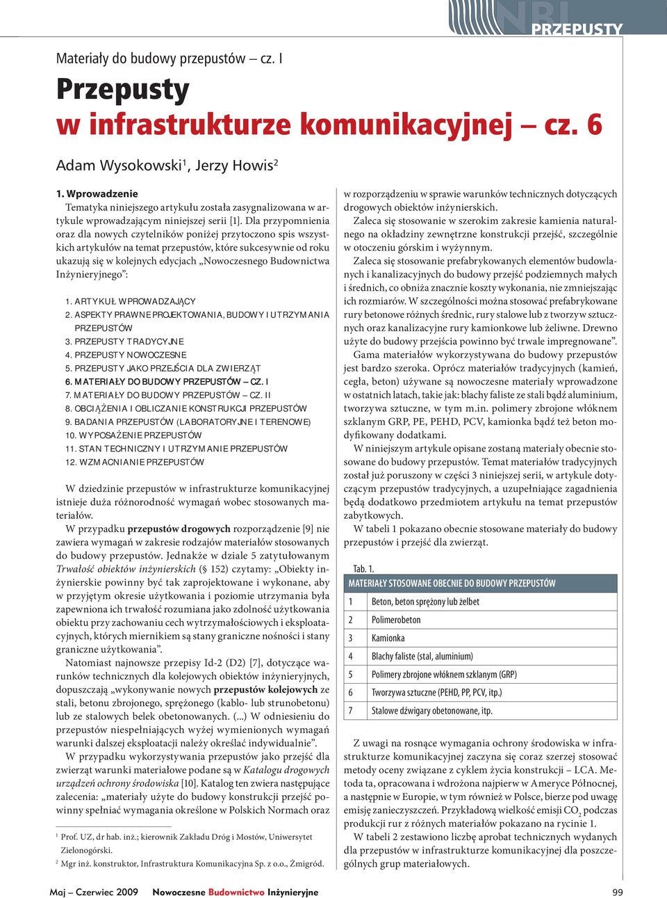 Dla przypomnienia oraz dla nowych czytelników poniżej przytoczono spis wszystkich artykułów na temat przepustów, które sukcesywnie od roku ukazują się w kolejnych edycjach Nowoczesnego Budownictwa