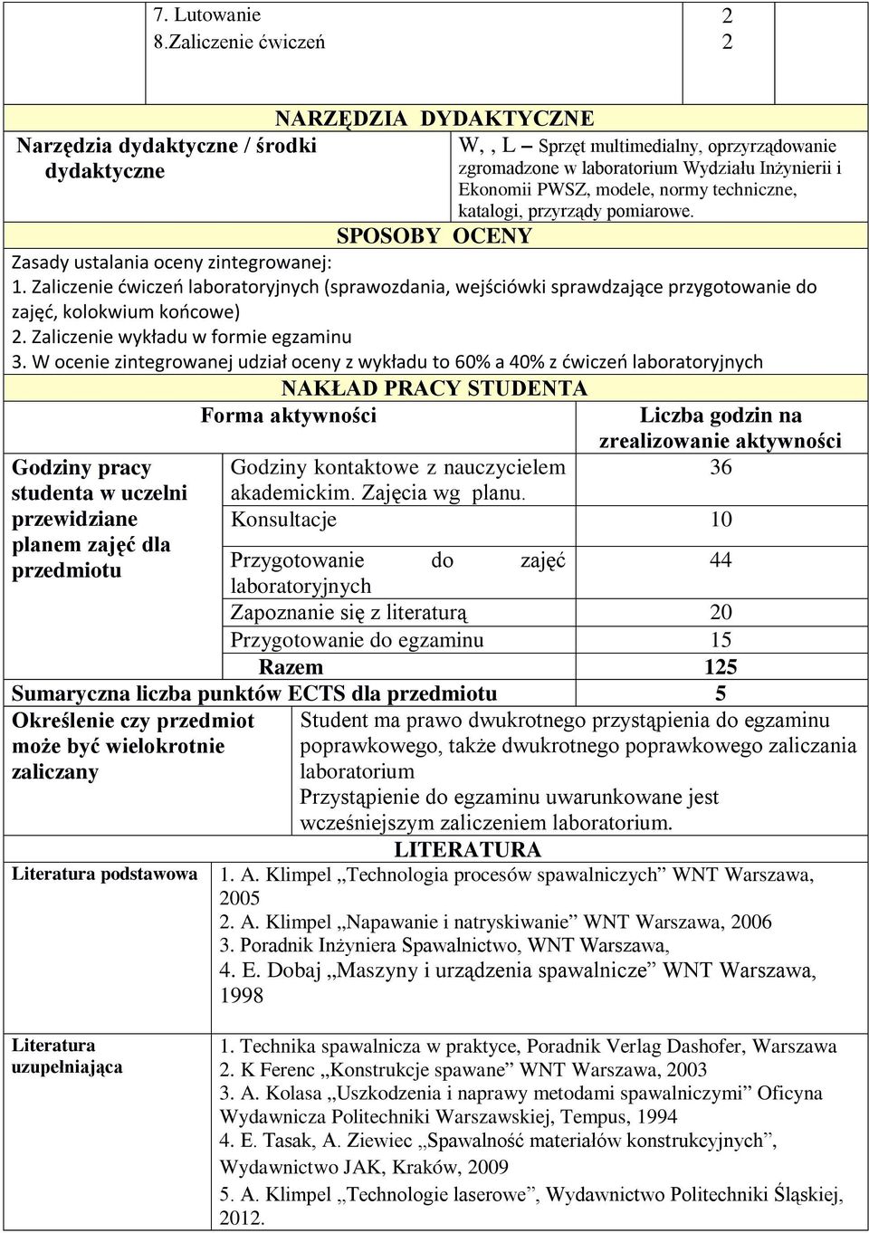 normy techniczne, katalogi, przyrządy pomiarowe. SPOSOBY OCENY Zasady ustalania oceny zintegrowanej: 1.
