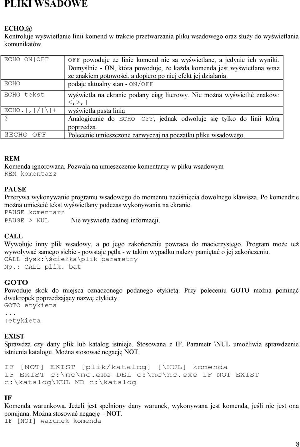 Domyślnie - ON, która powoduje, że każda komenda jest wyświetlana wraz ze znakiem gotowości, a dopiero po niej efekt jej działania.