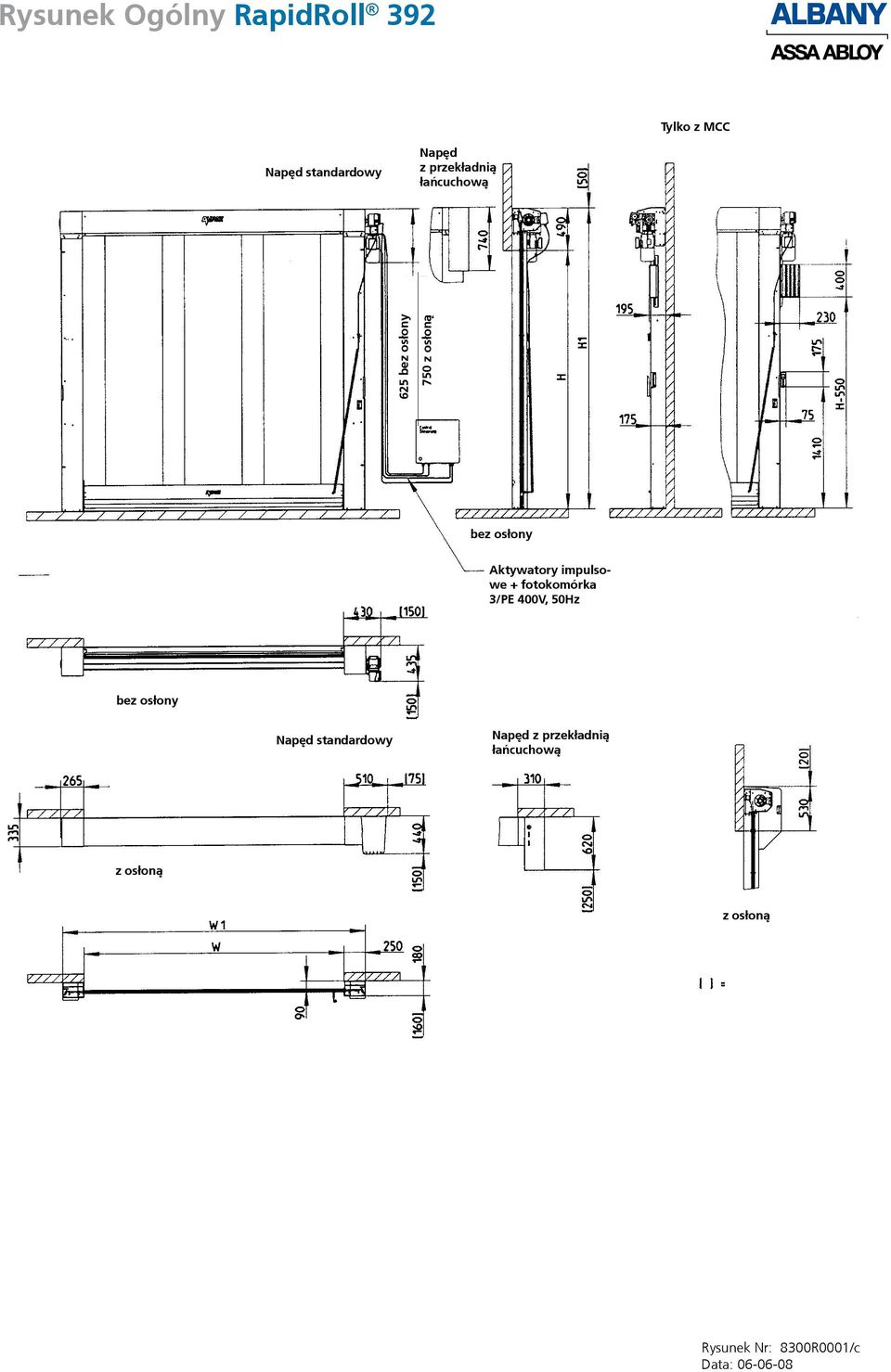 impulsowe + fotokomórka 3/PE 400V, 50Hz bez osłony Napęd standardowy