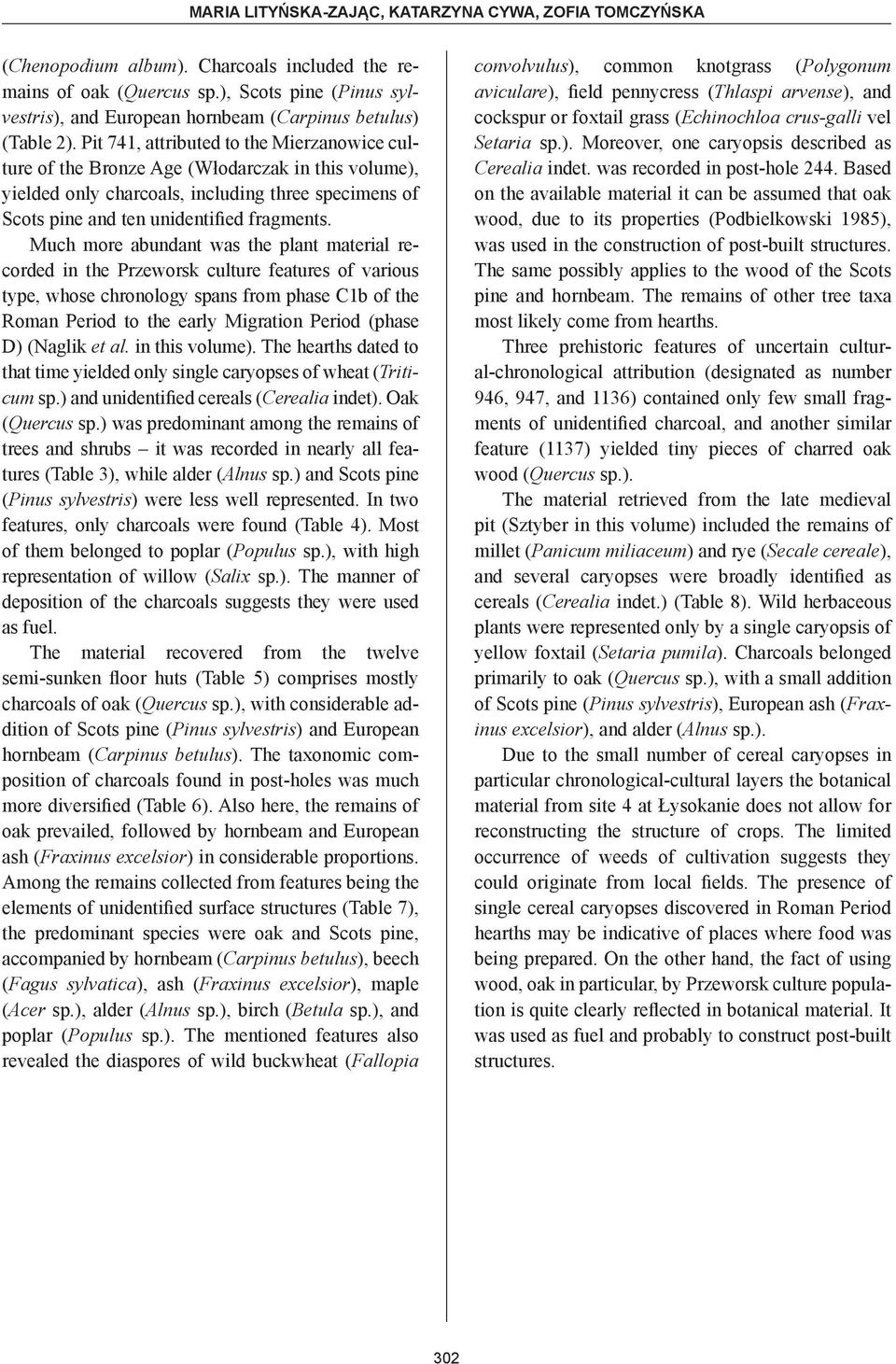 Pit 741, attribute to the Mie rzanowice culture of the Bronze Age (Włoarczak in this volume), yiele only charcoals, incluing three specimens of Scots pine an ten unientifie fragments.