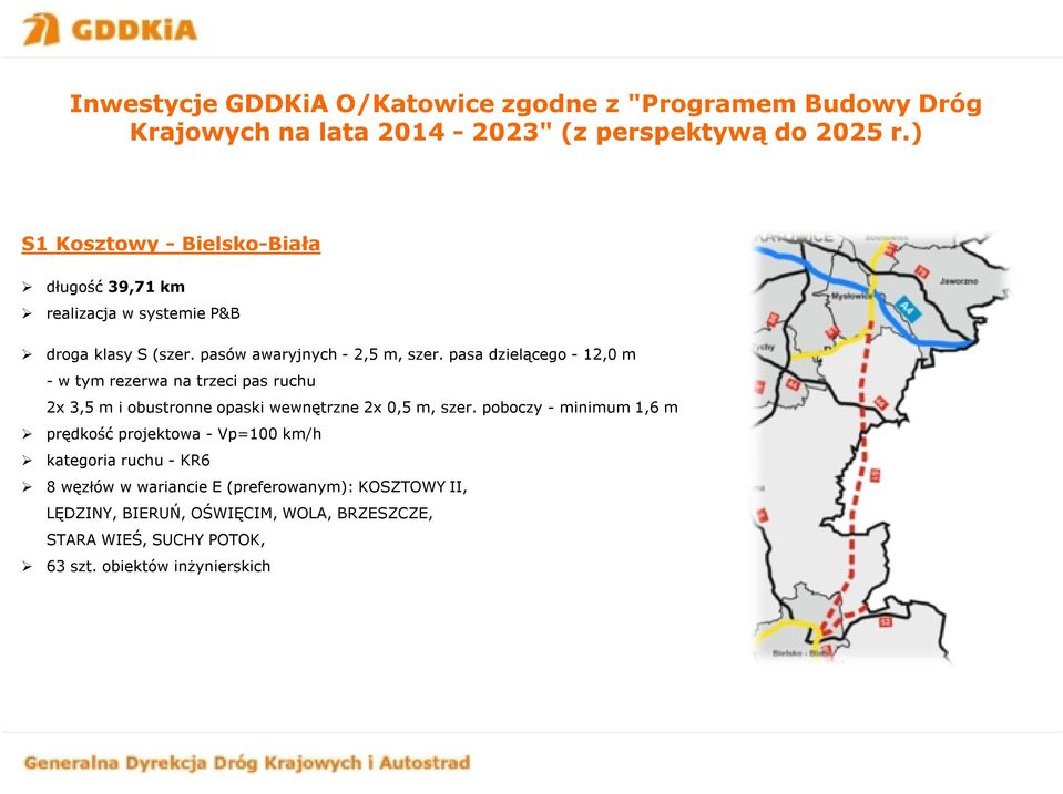 pasa dzielącego - 12,0 m - w tym rezerwa na trzeci pas ruchu 2x 3,5 m i obustronne opaski wewnętrzne 2x 0,5 m, szer.