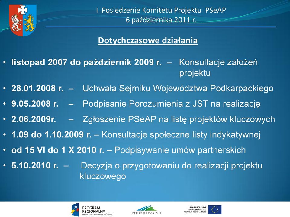 Zgłoszenie PSeAP na listę projektów kluczowych 1.09 do 1.10.2009 r.