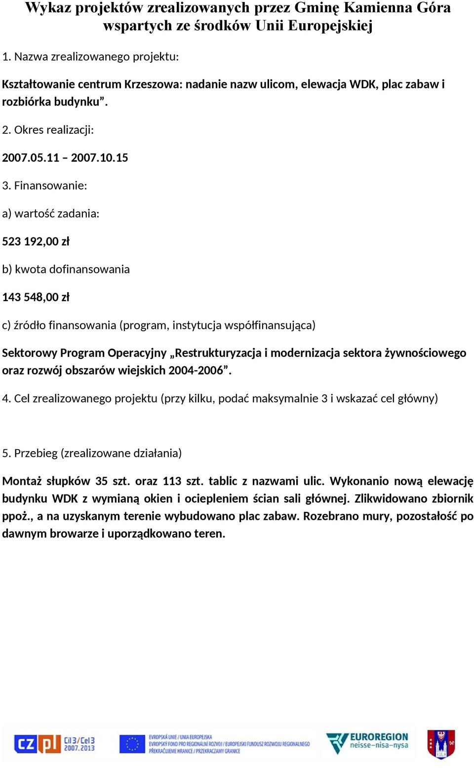 wiejskich 2004-2006. Montaż słupków 35 szt. oraz 113 szt. tablic z nazwami ulic.