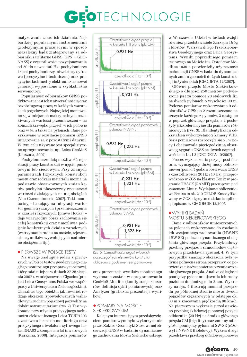100 Hz, pochyłomierze i sieci pochyłomierzy, niwelatory cyfrowe (precyzyjne i techniczne) oraz precyzyjne tachimetry elektroniczne nowej generacji wyposażone w szybkobieżne serwomotory.