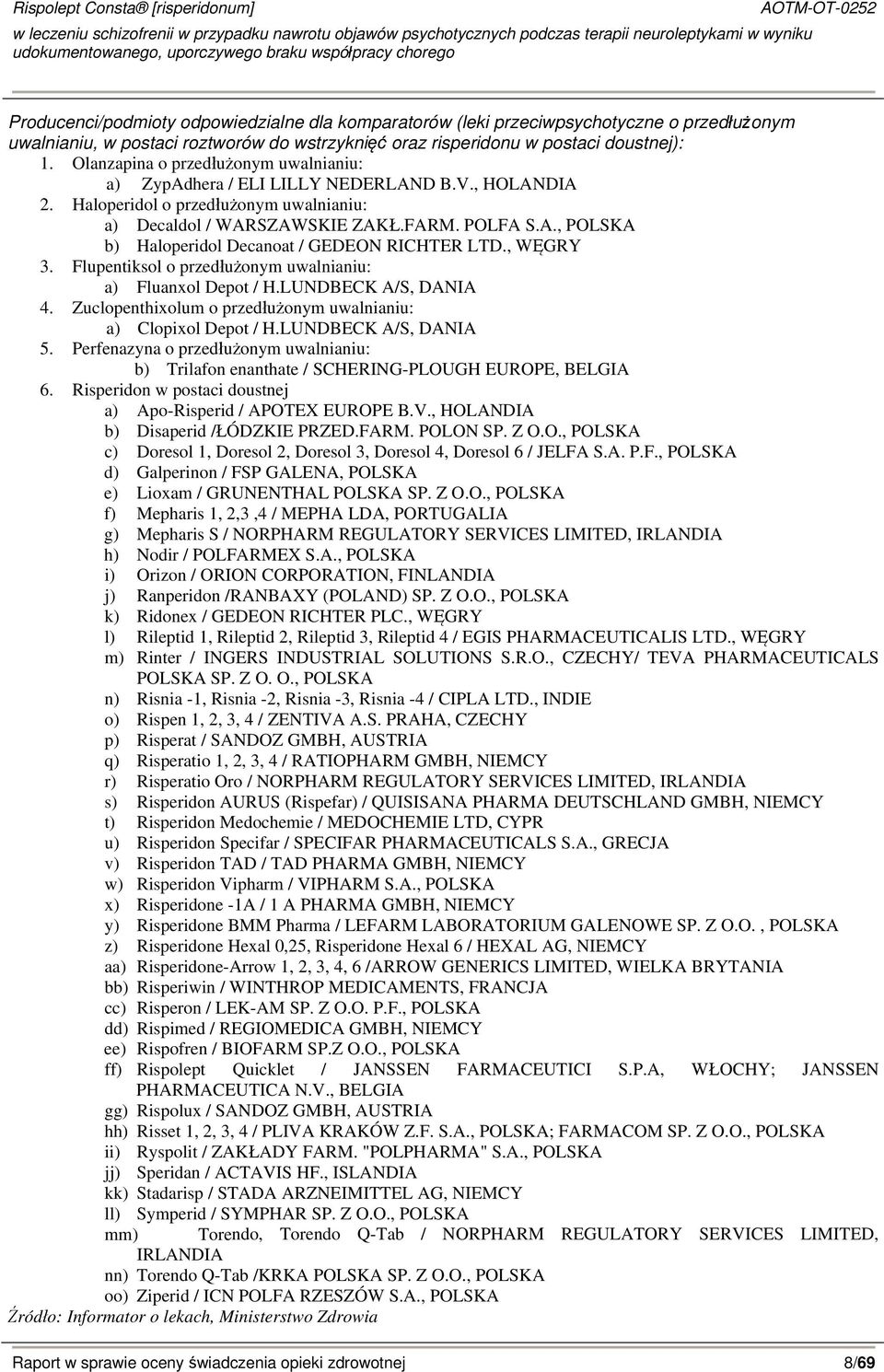 , WĘGRY 3. Flupentiksol o przedłużonym uwalnianiu: a) Fluanxol Depot / H.LUNDBECK A/S, DANIA 4. Zuclopenthixolum o przedłużonym uwalnianiu: a) Clopixol Depot / H.LUNDBECK A/S, DANIA 5.