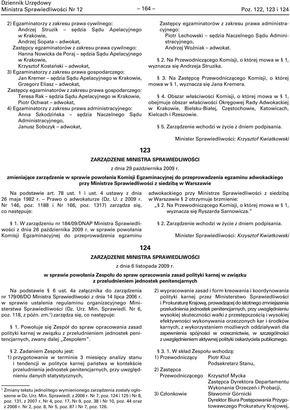 Eliasz adwokat, Teresa Rak sędzia Sądu Apelacyjnego Piotr Ochwat adwokat, Anna Szkodzińska sędzia Naczelnego Sądu Administracyjnego, Janusz Sobczyk adwokat, Piotr Lechowski sędzia Naczelnego Sądu