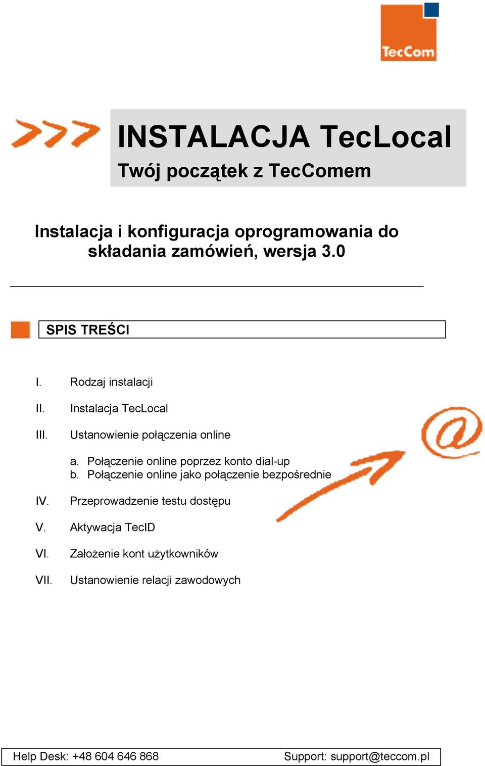 Połączenie online poprzez konto dial-up b. Połączenie online jako połączenie bezpośrednie IV.