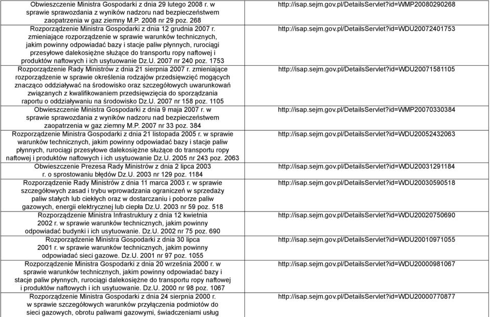 naftowych i ich usytuowanie Dz.U. 2007 nr 240 poz. 1753 Rozporządzenie Rady Ministrów z dnia 21 sierpnia 2007 r.