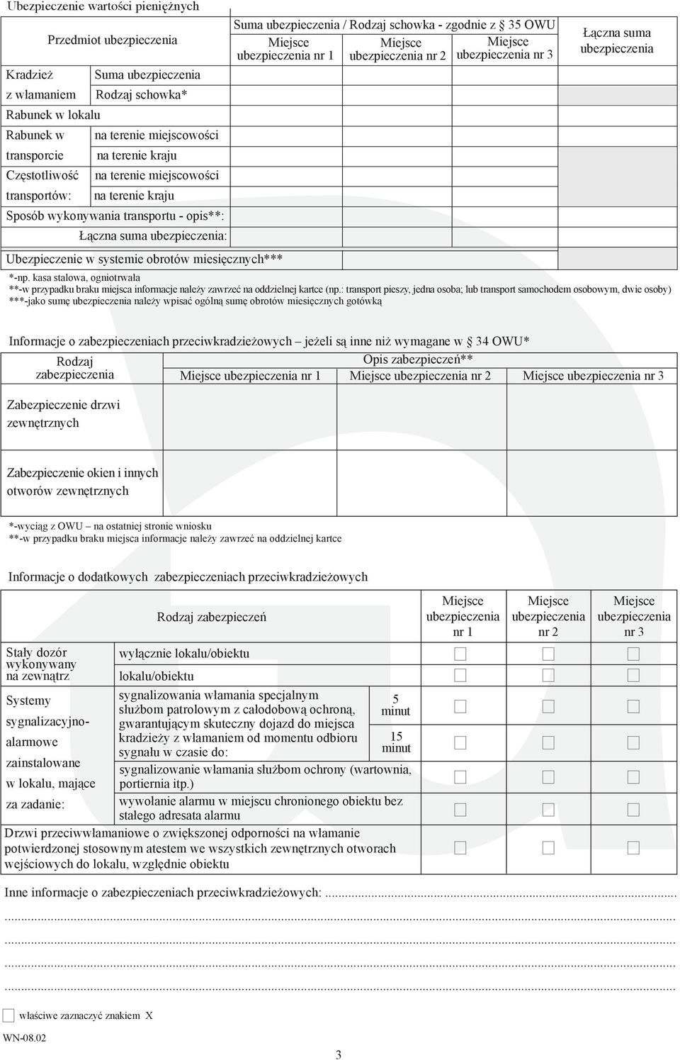 kasa stalowa, ogniotrwała **-w przypadku braku miejsca informacje należy zawrzeć na oddzielnej kartce (np.