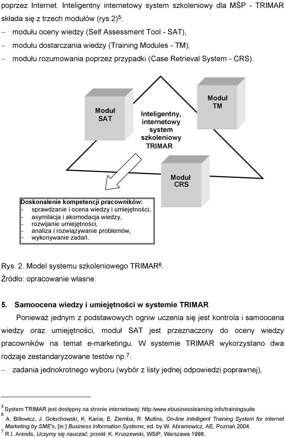 Moduł SAT Inteligentny, internetowy system szkoleniowy TRIMAR Moduł TM TModuł T CRS Doskonalenie kompetencji pracowników: sprawdzanie i ocena wiedzy i umiejętności, asymilacja i akomodacja wiedzy,