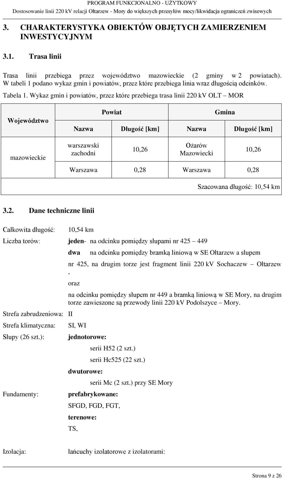 Wykaz gmin i powiatów, przez które przebiega trasa linii 220 kv OLT MOR Województwo Powiat Gmina Nazwa Długość [km] Nazwa Długość [km] mazowieckie warszawski zachodni 10,26 Ożarów Mazowiecki 10,26