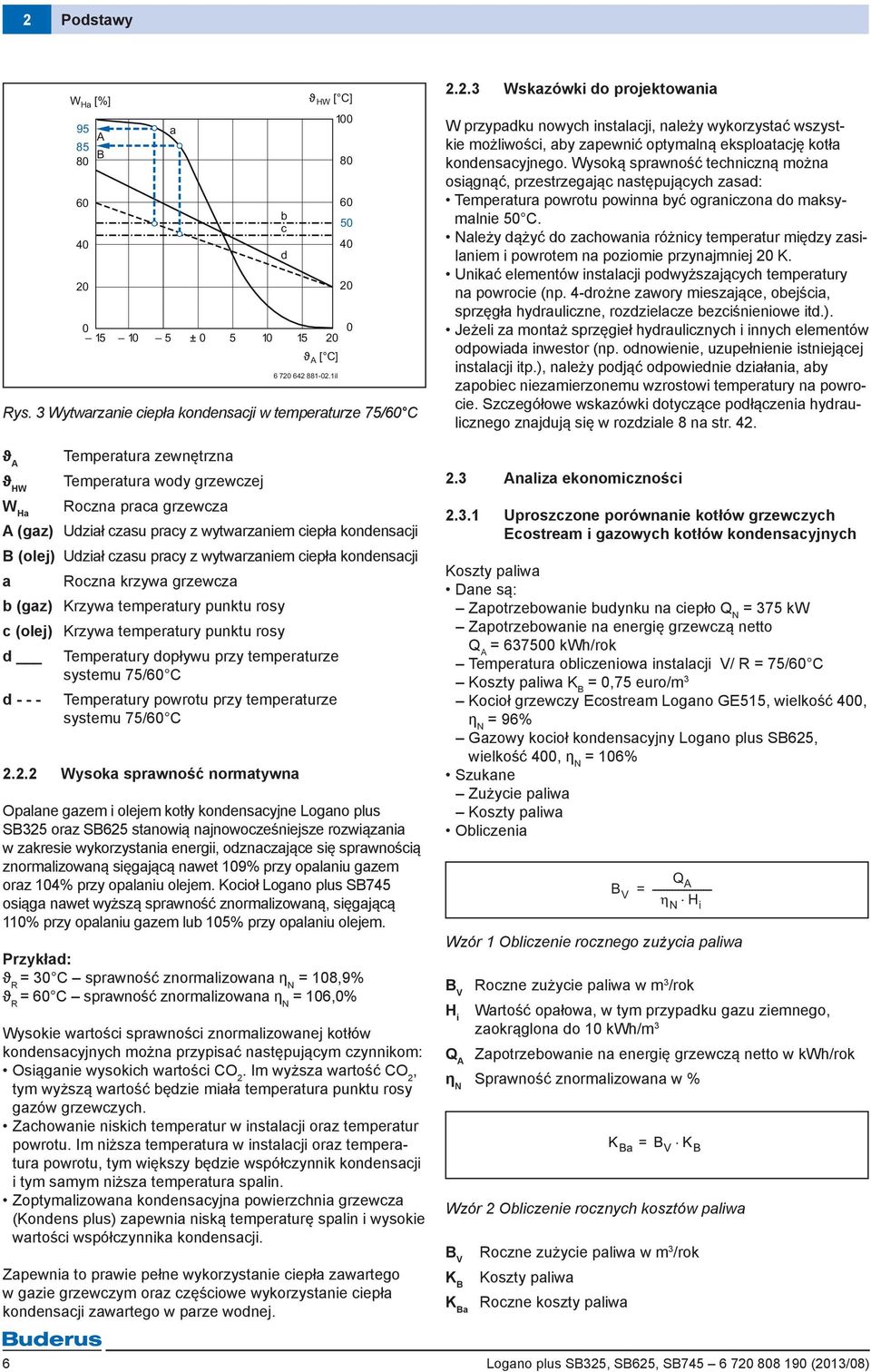 kondensacji B (olej) Udział czasu pracy z wytwarzaniem ciepła kondensacji a Roczna krzywa grzewcza b (gaz) Krzywa temperatury punktu rosy c (olej) Krzywa temperatury punktu rosy d d - - - W Ha [%] 95