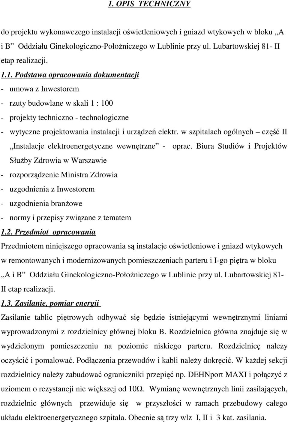 w szpitalach ogólnych część II Instalacje elektroenergetyczne wewnętrzne - oprac.