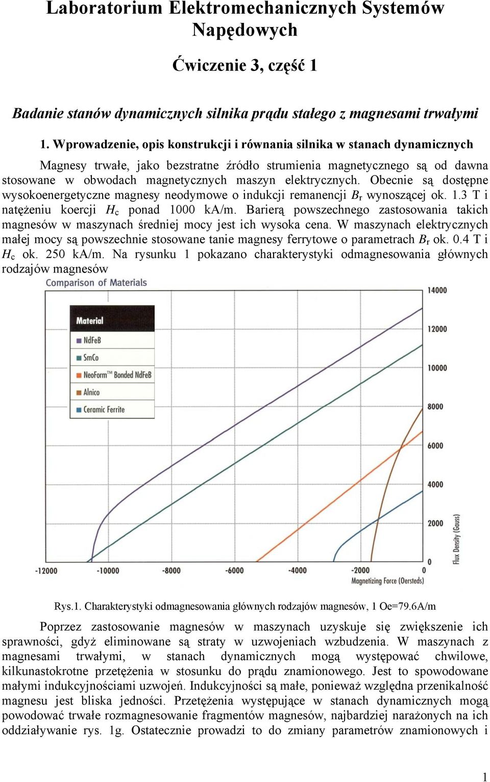 elektrycznych. Obecnie są dostępne wysokoenergetyczne magnesy neodymowe o indukcji remanencji BBr wynoszącej ok..3 T i natężeniu koercji H c ponad ka/m.