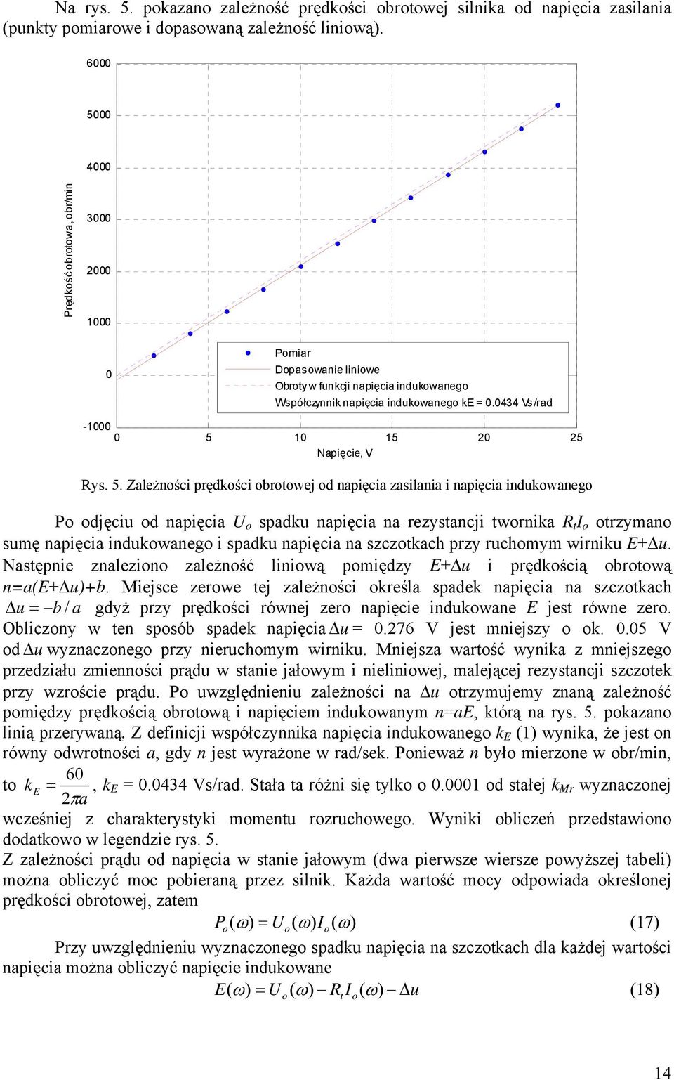obrotowej od napięcia zasilania i napięcia indukowanego Po odjęciu od napięcia U o spadku napięcia na rezystancji twornika R t I o otrzymano sumę napięcia indukowanego i spadku napięcia na szczotkach