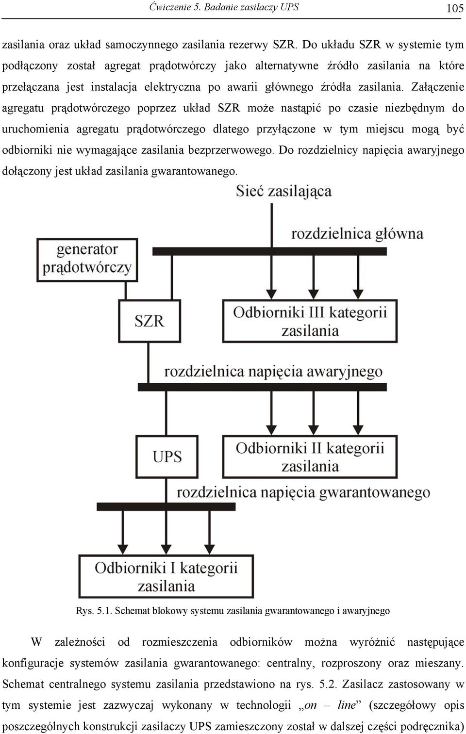 Załącenie agregatu prądotwórcego popre układ SZR może nastąpić po casie niebędnym do uruchomienia agregatu prądotwórcego dlatego pryłącone w tym miejscu mogą być odbiorniki nie wymagające asilania