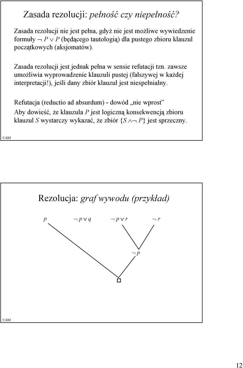 (aksjomatów). Zasada rezolucji jest jednak pełna w sensie refutacji tzn.