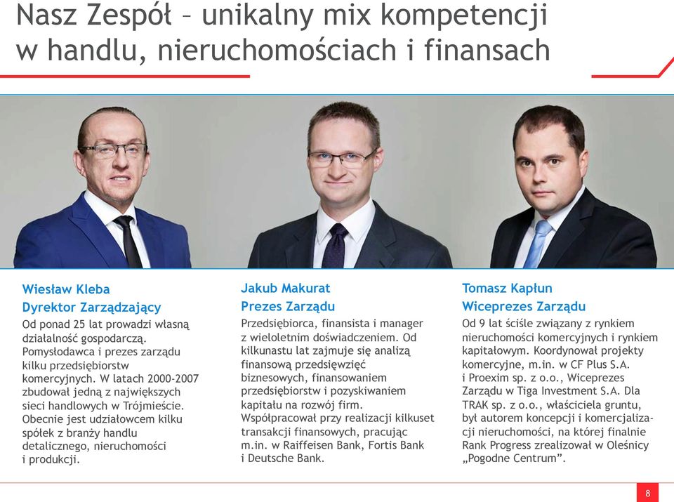 Obecnie jest udziałowcem kilku spółek z branży handlu detalicznego, nieruchomości i produkcji. Jakub Makurat Prezes Zarządu Przedsiębiorca, finansista i manager z wieloletnim doświadczeniem.