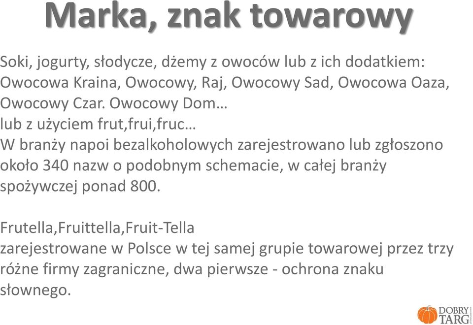 Owocowy Dom lub z użyciem frut,frui,fruc W branży napoi bezalkoholowych zarejestrowano lub zgłoszono około 340 nazw o