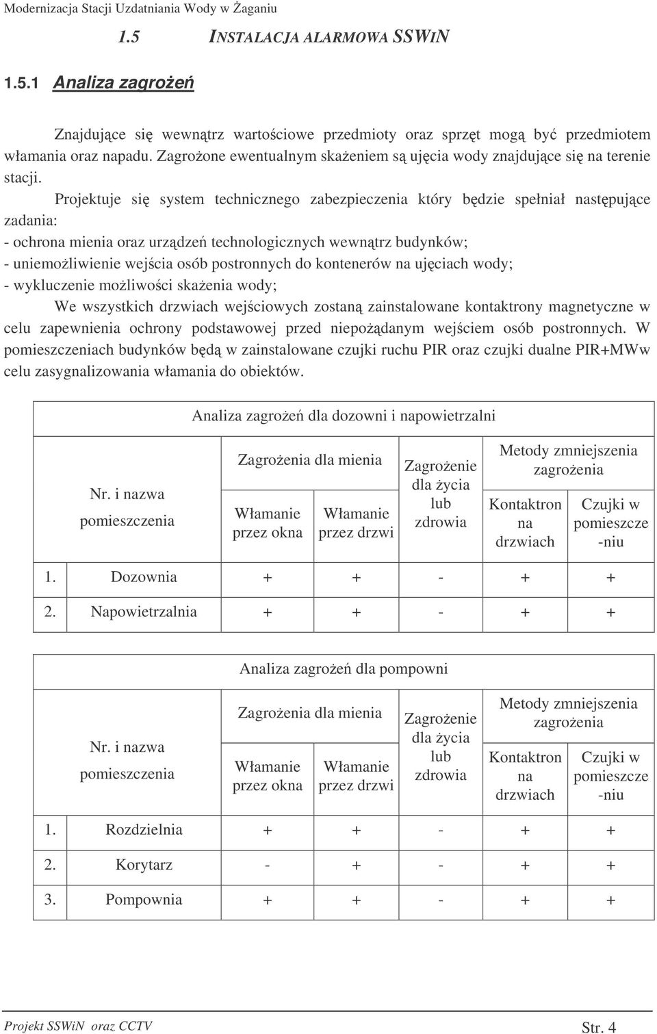 Projektuje si system technicznego zabezpieczenia który bdzie spełniał nastpujce zadania: - ochrona mienia oraz urzdze technologicznych wewntrz budynków; - uniemoliwienie wejcia osób postronnych do