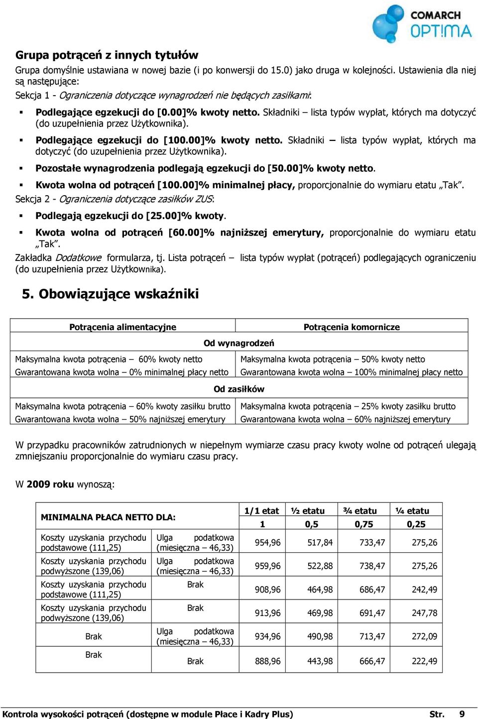 Składniki lista typów wypłat, których ma dotyczyć (do uzupełnienia przez UŜytkownika). Podlegające egzekucji do [100.00]% kwoty netto.