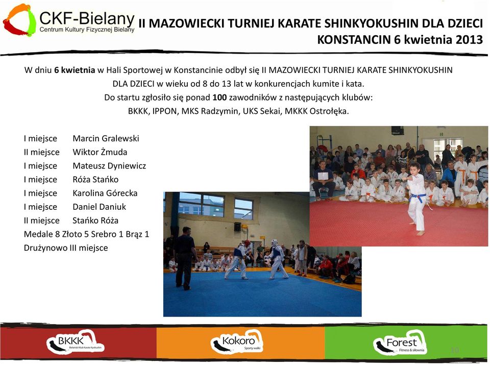 Do startu zgłosiło się ponad 100zawodników z następujących klubów: BKKK, IPPON, MKS Radzymin, UKS Sekai, MKKK Ostrołęka.