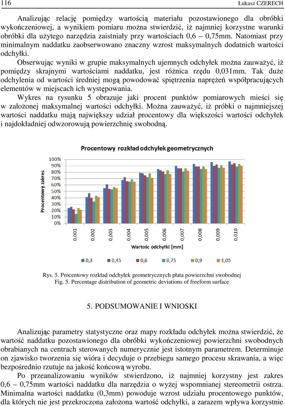 Obserwując wyniki w grupie maksymalnych ujemnych odchyłek moŝna zauwaŝyć, iŝ pomiędzy skrajnymi wartościami naddatku, jest róŝnica rzędu 0,031mm.