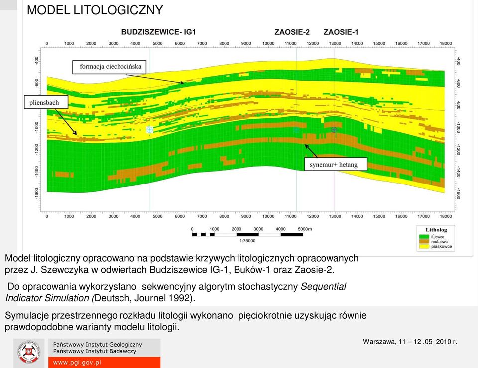 Do opracowania wykorzystano sekwencyjny algorytm stochastyczny Sequential Indicator Simulation (Deutsch,