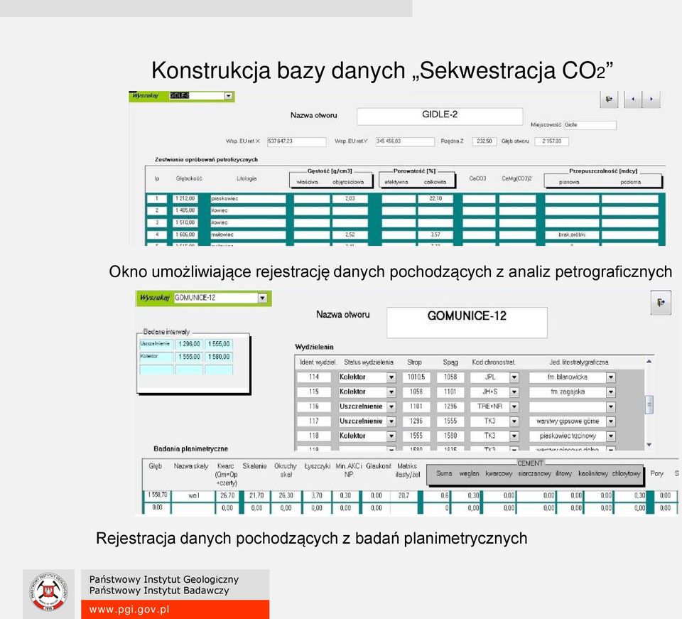 pochodzących z analiz petrograficznych