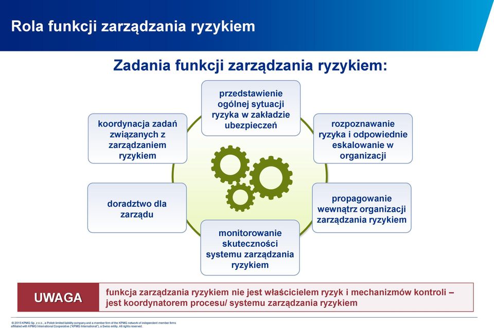 doradztwo dla zarządu monitorowanie skuteczności systemu zarządzania ryzykiem propagowanie wewnątrz organizacji zarządzania