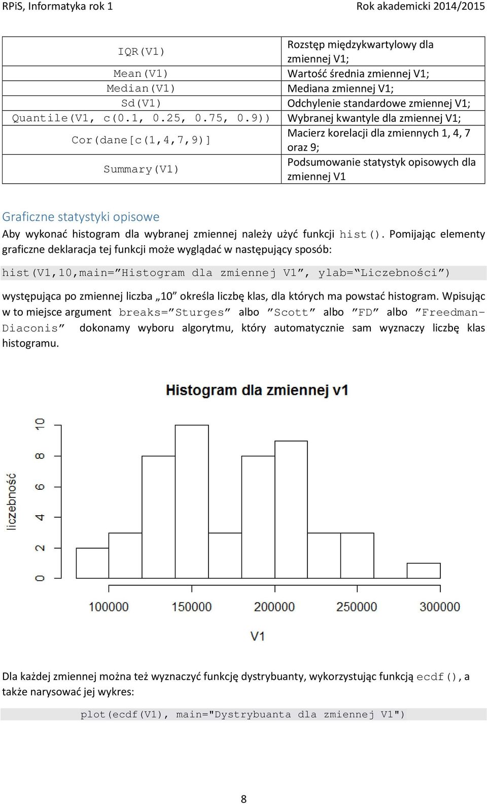 Aby wykonać histogram dla wybranej zmiennej należy użyć funkcji hist().