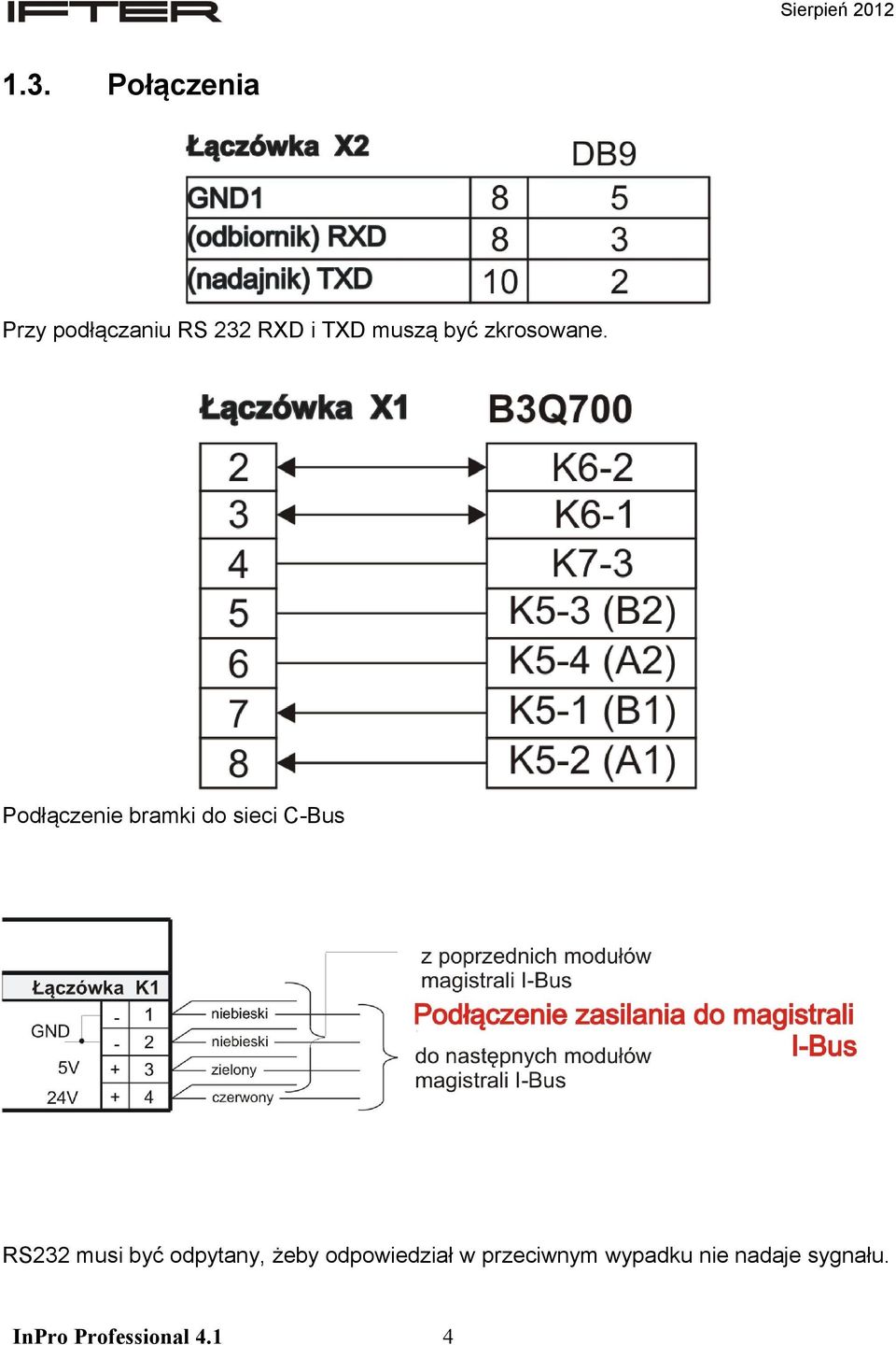 Podłączenie bramki do sieci C-Bus RS232 musi