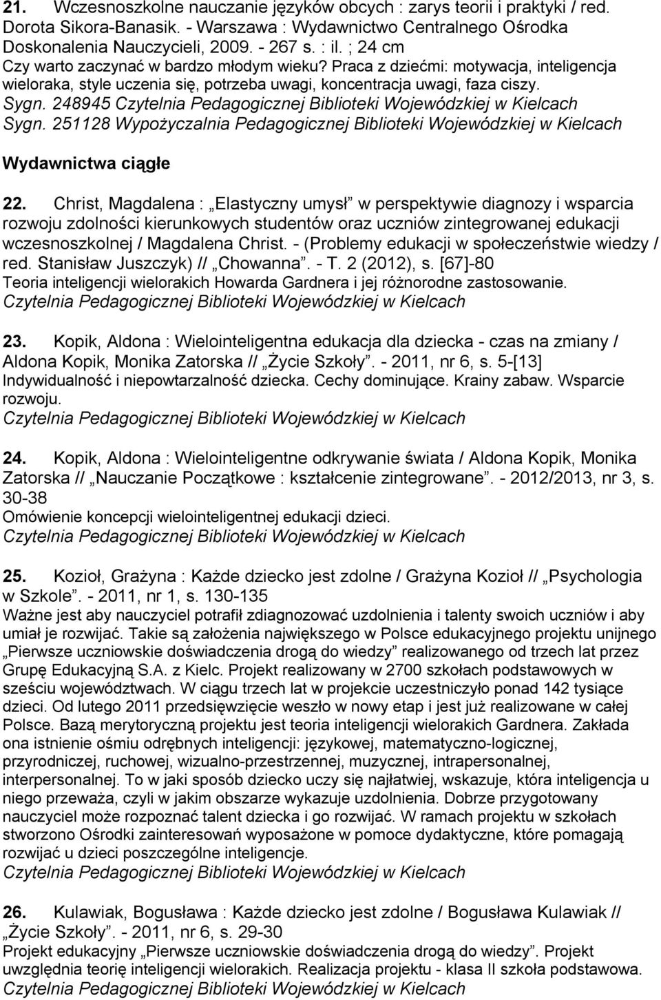 251128 Wypożyczalnia Pedagogicznej Biblioteki Wojewódzkiej w Kielcach Wydawnictwa ciągłe 22.