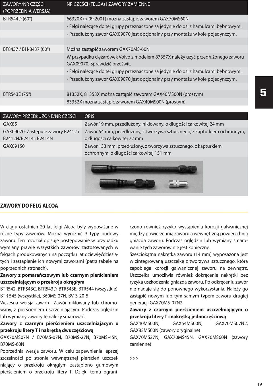 - Przedłużony zawór GAX09070 jest opcjonalny przy montażu w kole pojedynczym.