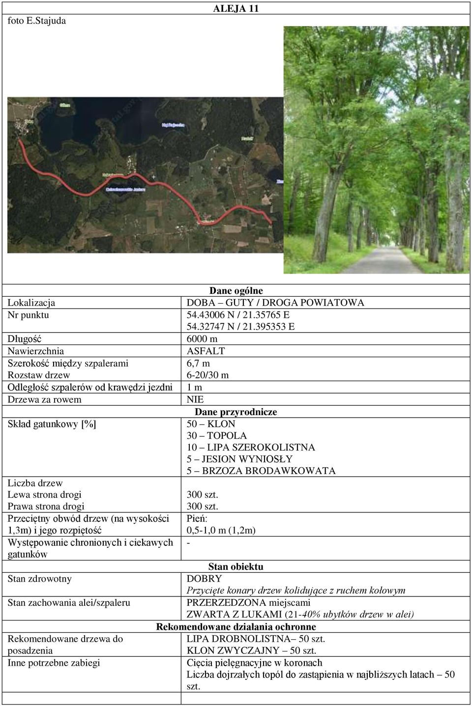 posadzenia DOBA GUTY / DROGA POWIATOWA 54.43006 N / 21.35765 E 54.32747 N / 21.