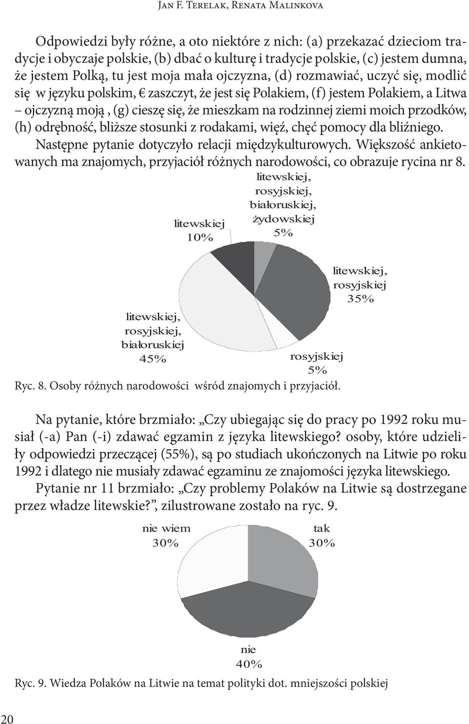 tu jest moja mała ojczyzna, (d) rozmawiać, uczyć się, modlić się w języku polskim, zaszczyt, że jest się Polakiem, (f) jestem Polakiem, a Litwa ojczyzną moją, (g) cieszę się, że mieszkam na rodzinnej