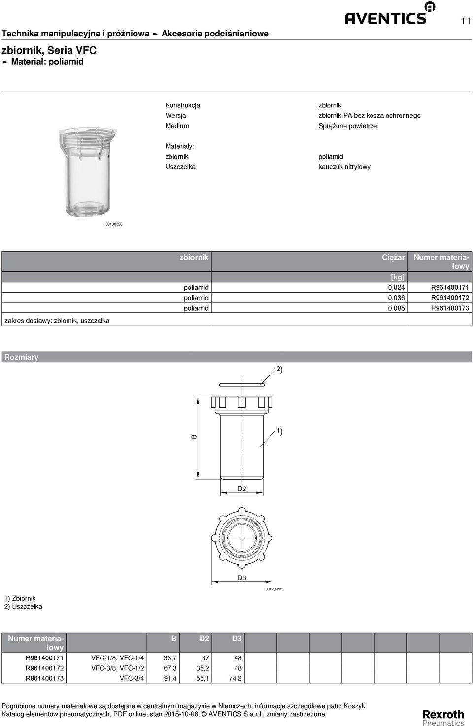poliamid 0,036 R961400172 poliamid 0,085 R961400173 zakres dostawy: zbiornik, uszczelka Rozmiary 1) Zbiornik 2) Uszczelka