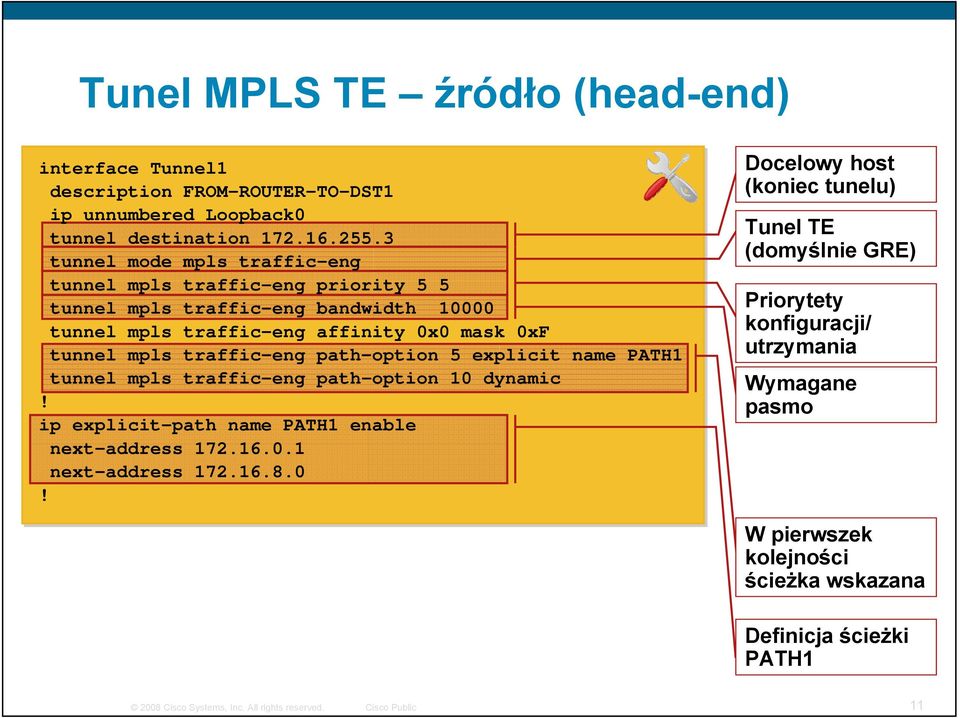 mpls traffic-eng path-option 5 explicit name PATH1 tunnel mpls traffic-eng path-option 10 dynamic ip explicit-path name PATH1 enable next-address 172.16.0.1 next-address 172.