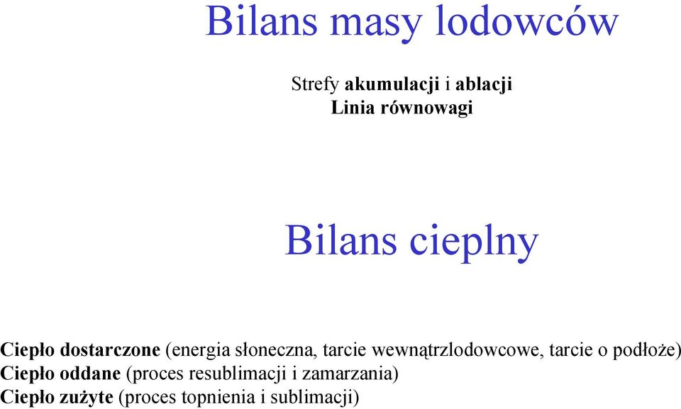 wewnątrzlodowcowe, tarcie o podłoże) Ciepło oddane (proces