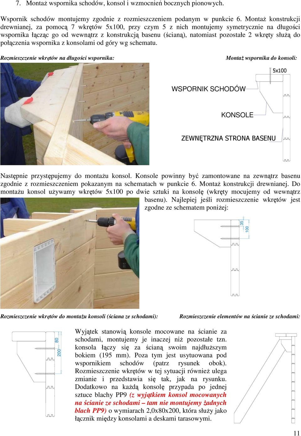 wkręty słuŝą do połączenia wspornika z konsolami od góry wg schematu.