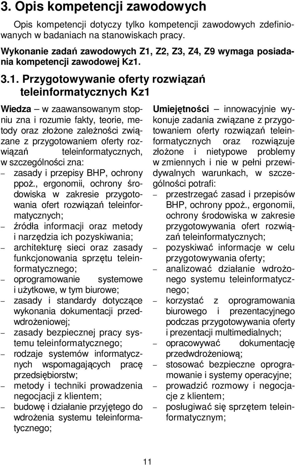 Z2, Z3, Z4, Z9 wymaga posiadania kompetencji zawodowej Kz1.