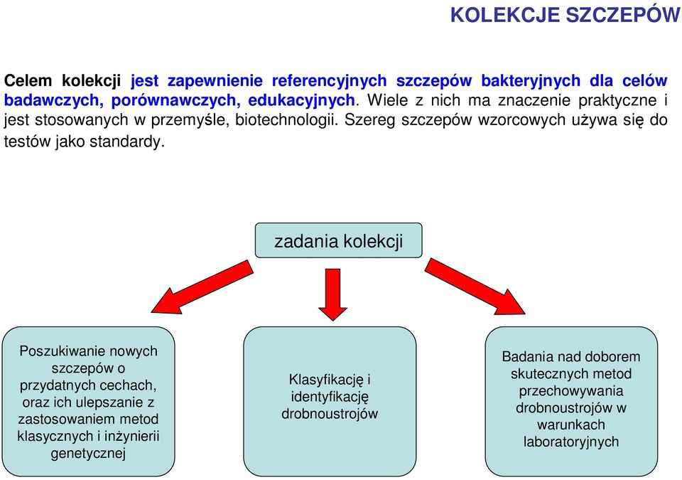 Szereg szczepów wzorcowych używa się do testów jako standardy.