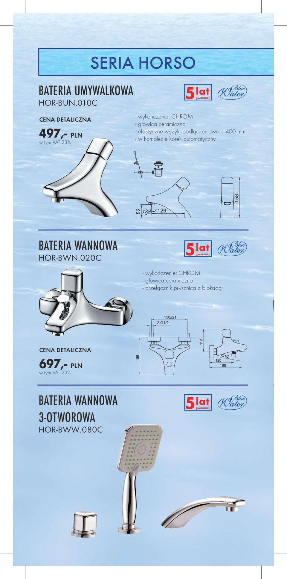 komplecie korek automatyczny 52 158 10 129 BATERIA WANNOWA HOR-BWN.