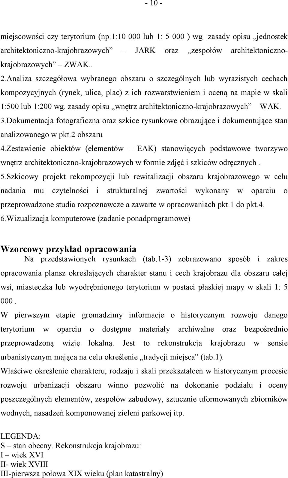 zasady opisu wnętrz architektoniczno-krajobrazowych WAK. 3.Dokumentacja fotograficzna oraz szkice rysunkowe obrazujące i dokumentujące stan analizowanego w pkt.2 obszaru 4.