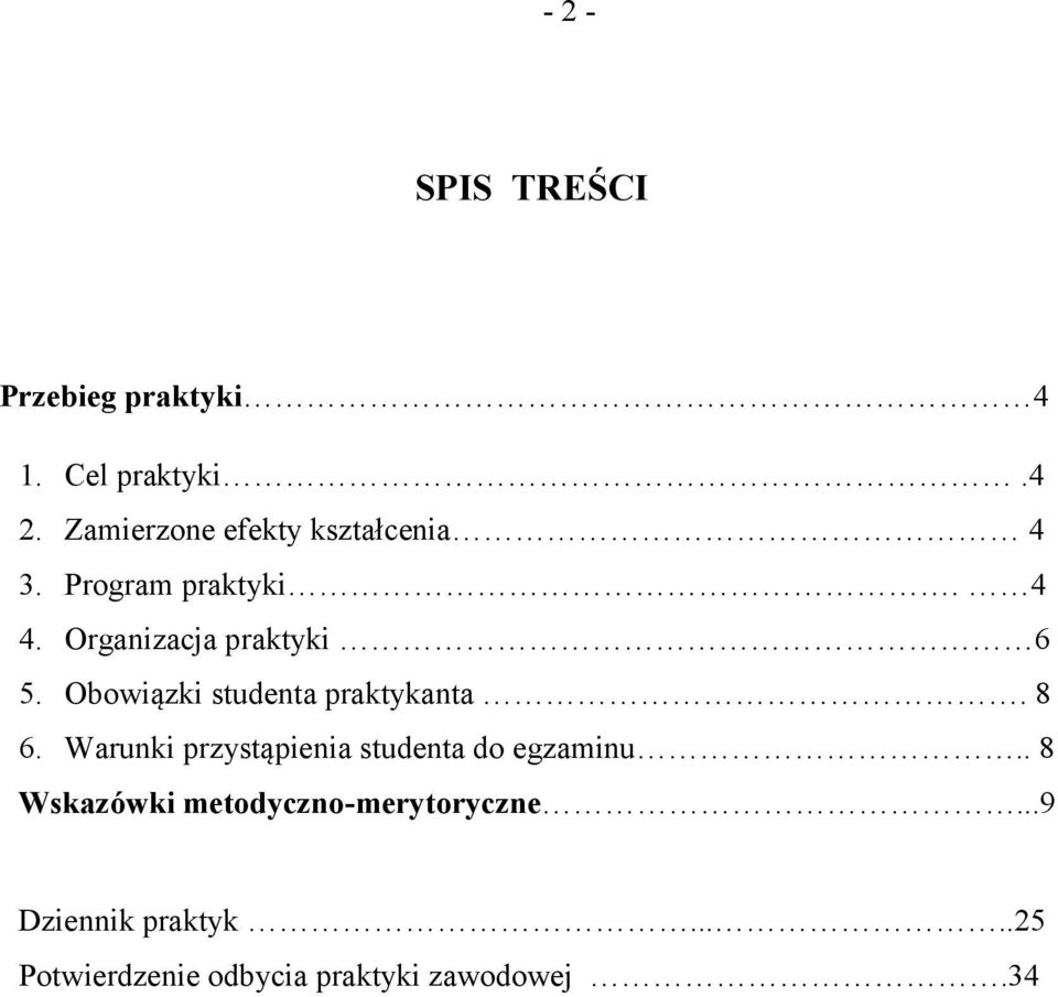 Obowiązki studenta praktykanta. 8 6. Warunki przystąpienia studenta do egzaminu.