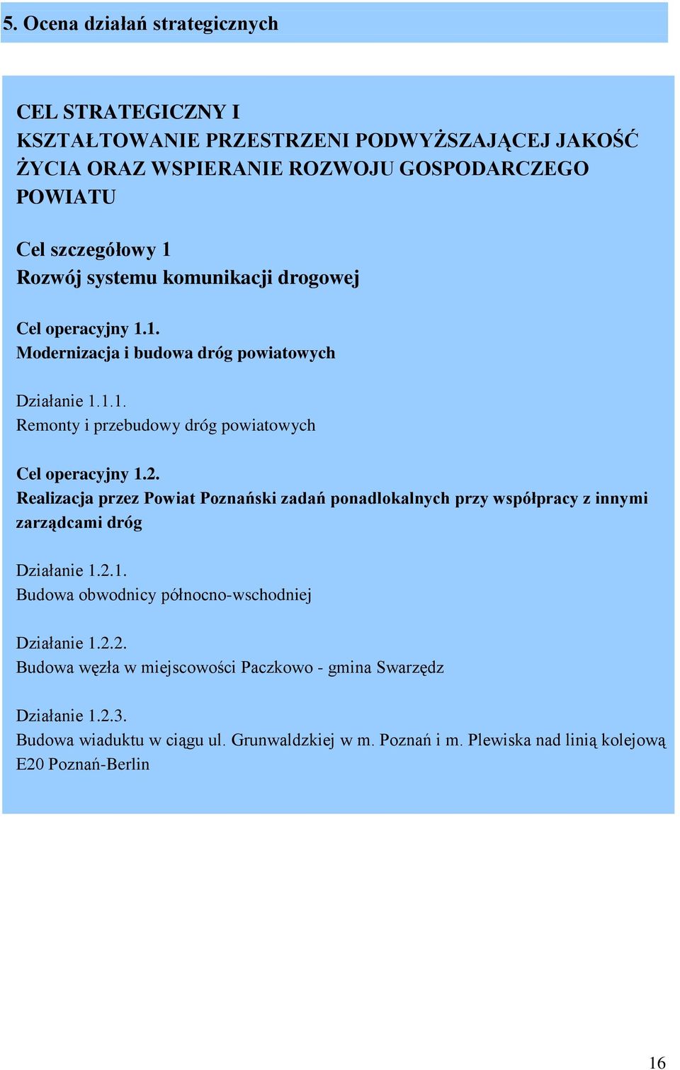 Realizacja przez Powiat Poznański zadań ponadlokalnych przy współpracy z innymi zarządcami dróg Działanie 1.2.