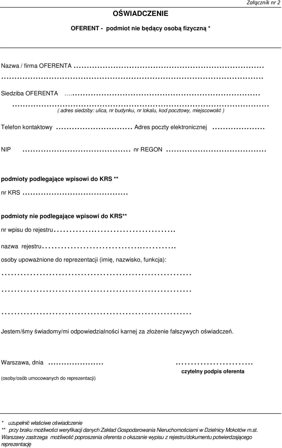 .. podmioty nie podlegające wpisowi do KRS** nr wpisu do rejestru... nazwa rejestru.